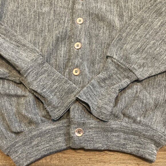 Men's VTG Jeff Links Knit Cardigan SZ LARGE Gray USA Made Button Front Grandpa - Picture 9 of 11